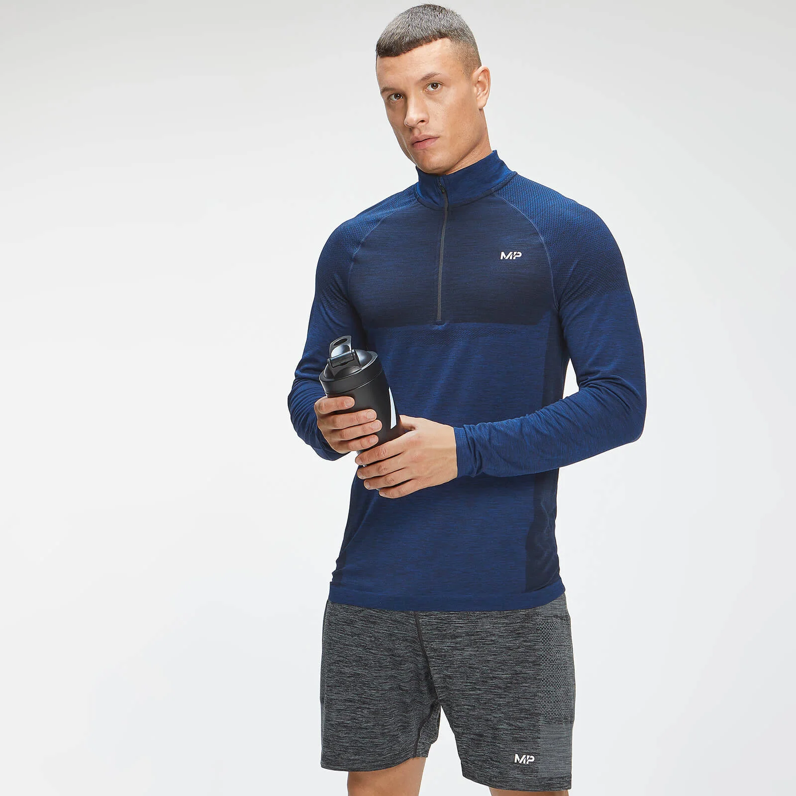 MP Men's Essential Seamless 1/4 Zip Top - Intense Blue Marl - XXS Slika 1