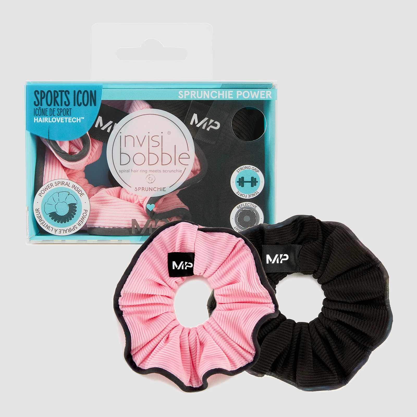 MP X Invisibobble® Reflective Power Sprunchie – presvučena gumica za kosu – crna/ružičasta – PAKOVANJE OD 2 KOMADA Slika 1