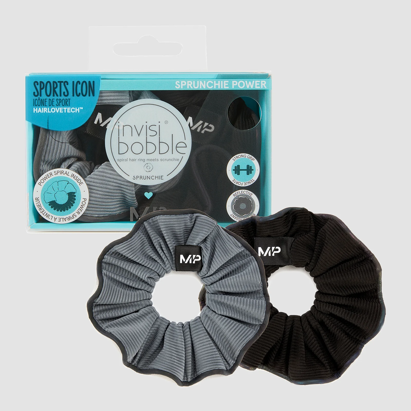 MP X Invisibobble® Reflective Power Sprunchie – presvučena gumica za kosu – crna/ledenoplava - PAKOVANJE OD 2 KOMADA Slika 1