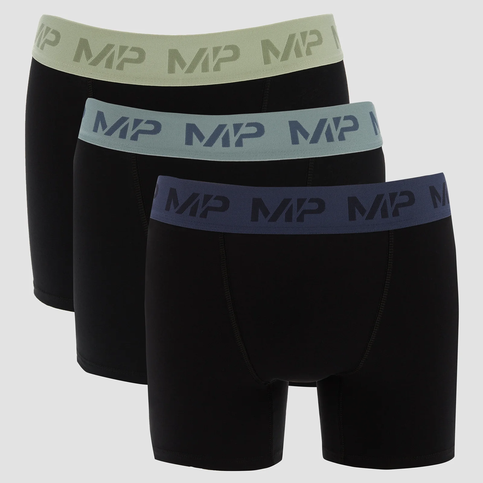 MP Men's Coloured Waistband Boxers (3 Pack)- muške bokserice (pakovanje od 3 komada)- crne/ledenozelene/čeličnoplave/ledenoplave - XXS Slika 1