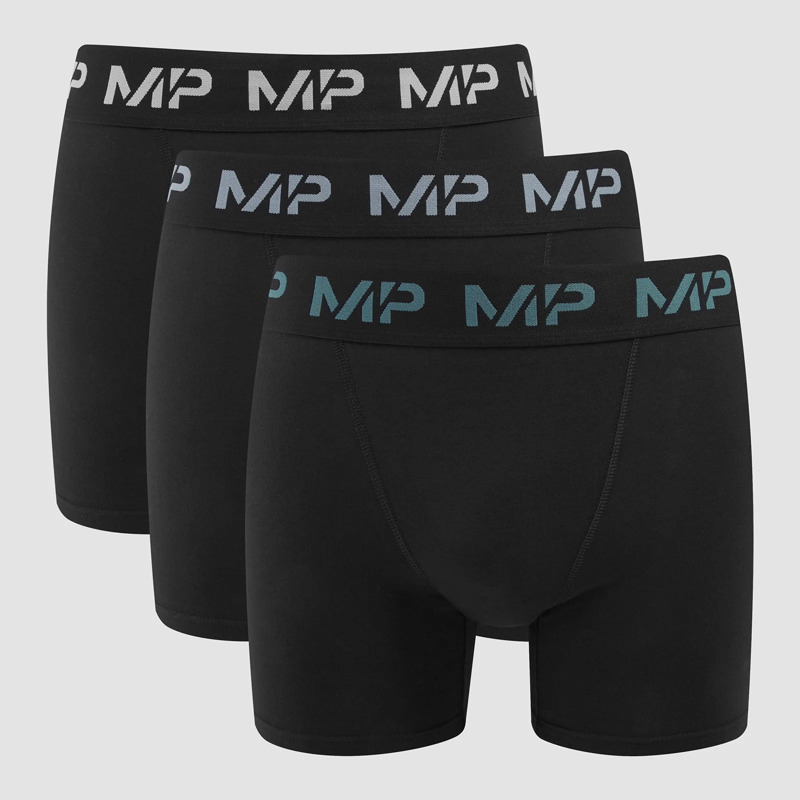 MP Men's Coloured Logo Boxers - muške bokserice (pakovanje od 3 komada) - crne/plavosive/sivobež - XXS Slika 1