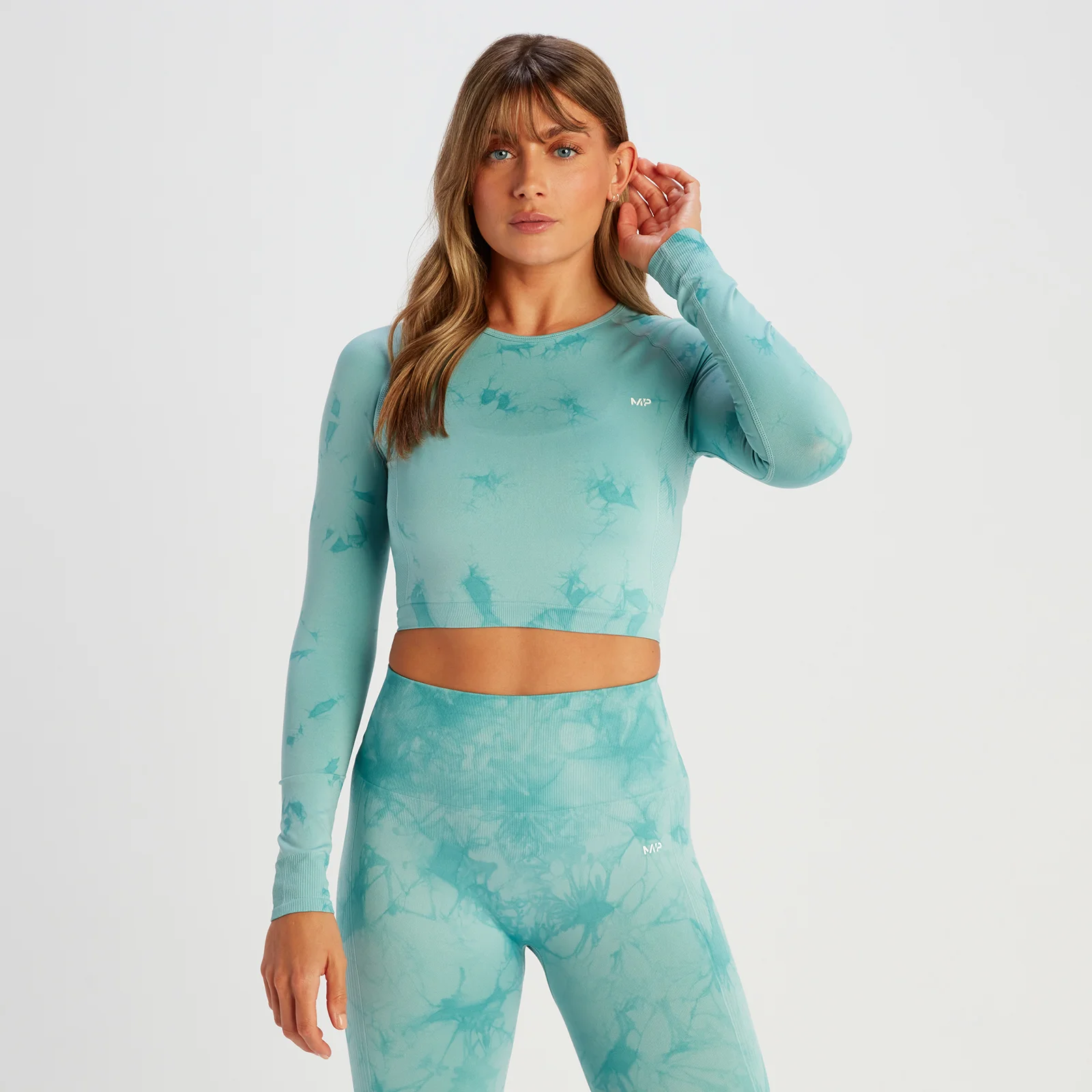 MP Women's Shape Seamless Long Sleeve Crop T-Shirt − ženska majica sa dugim rukavima − sivoplava „tie dye” - XS Slika 1