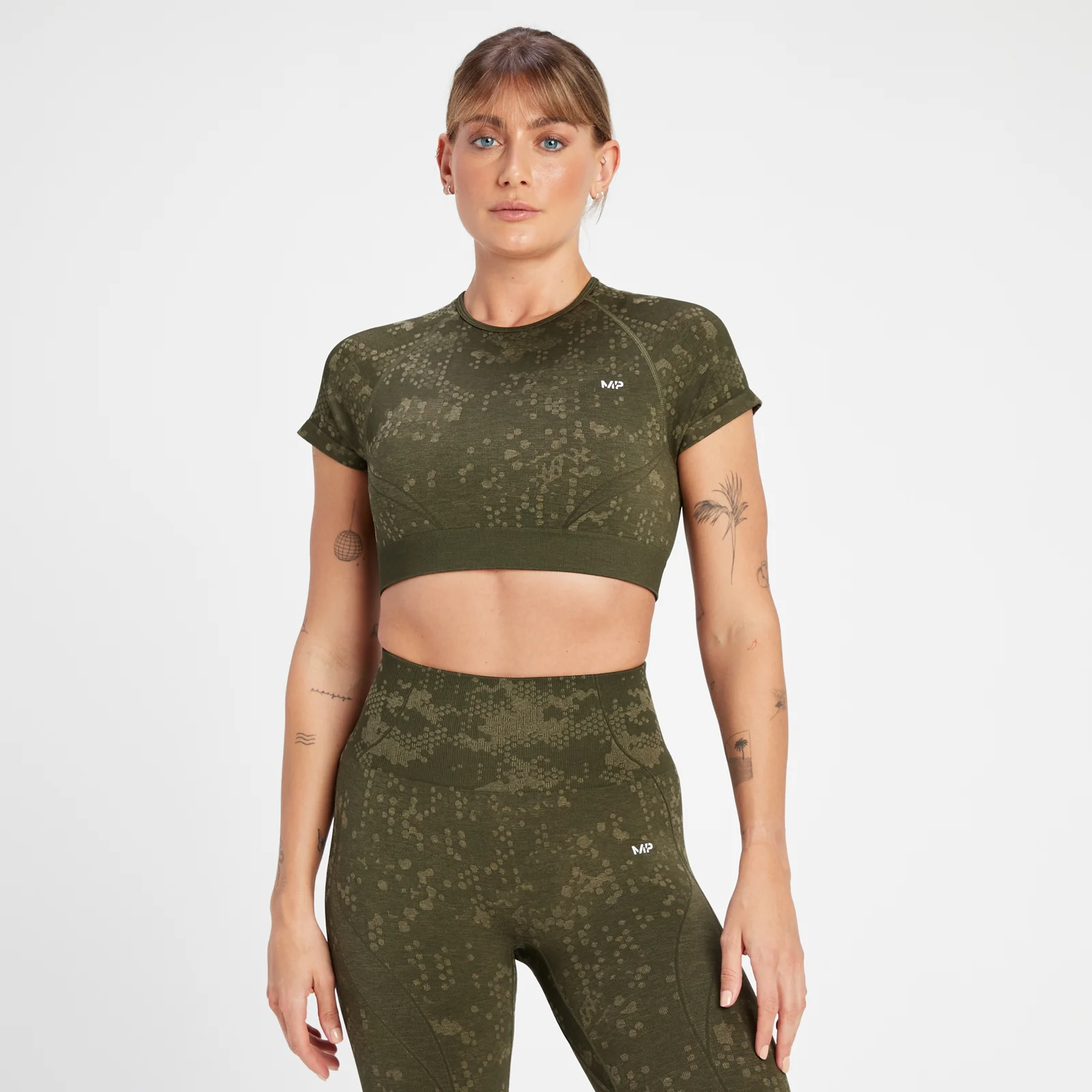 MP Women's Adapt Seamless Pattern Crop Top - ženska majica - maslinastozelena - XS Slika 1