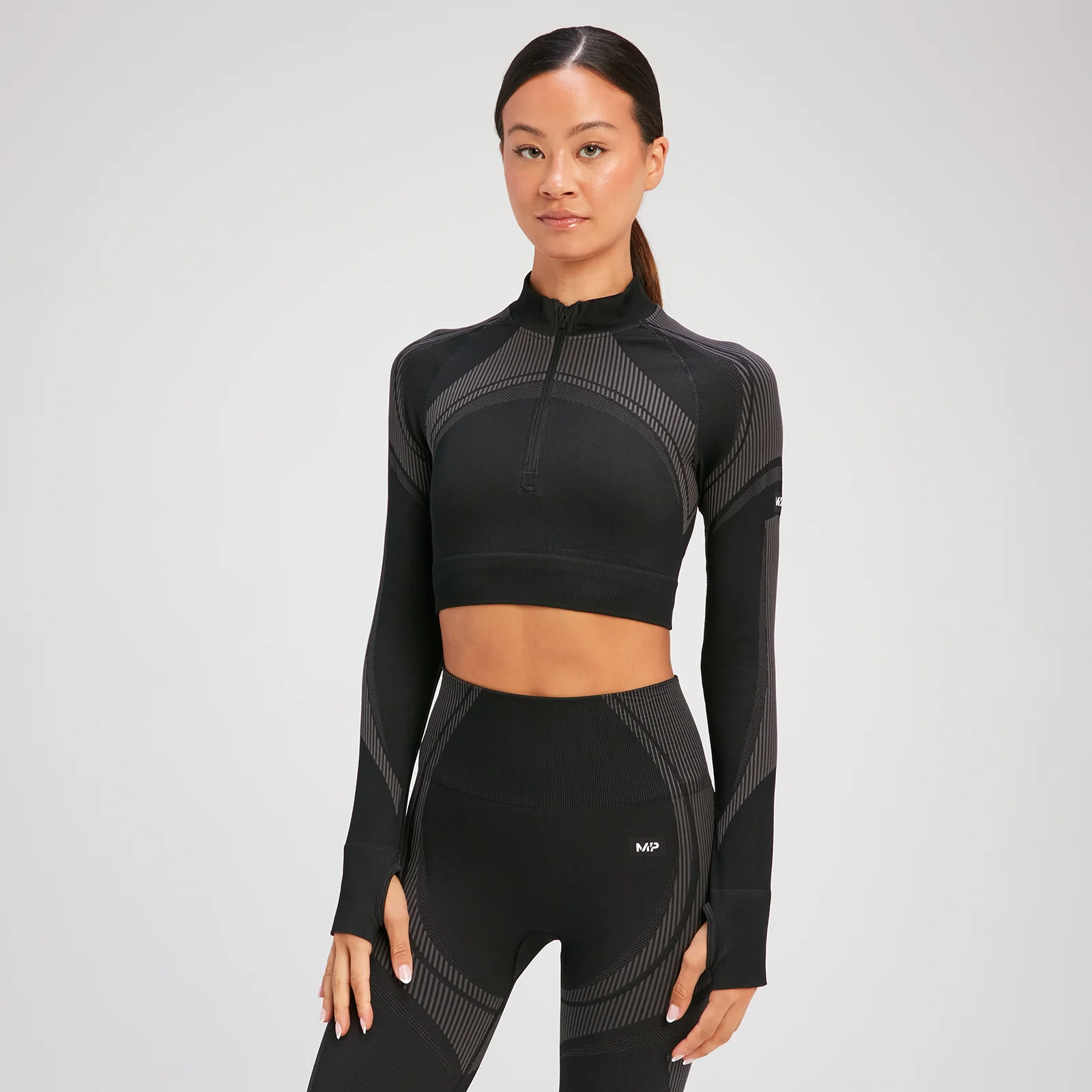 MP Women's Tempo Ultra Seamless Long Sleeve Crop 1/4 Zip − ženska majica sa dugim rukavima − crna - XS Slika 1