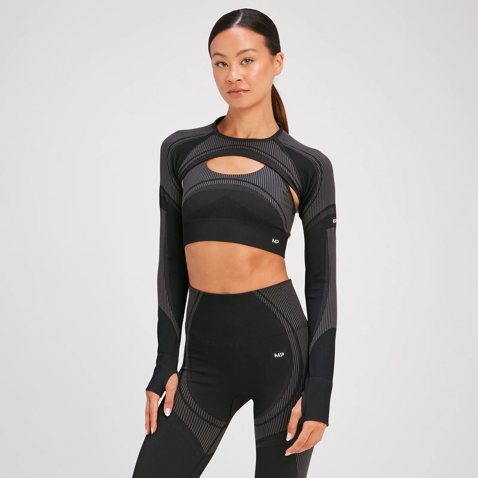 MP Women's Tempo Ultra Seamless Long Sleeve Crop Top − ženska majica sa dugim rukavima − crna - XS Slika 1