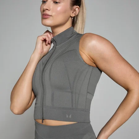 MP Women's Tempo Ultra Geometric Seamless Zip Tank Top - ženska majica sa rajsferšlusom - tamnosiva