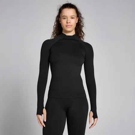 MP Women's Lifestyle Waffle Seamless Long Sleeve Top - ženska majica sa dugim rukavima - crna