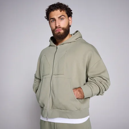 MP Men's 2 Way Zip Applique Hoodie - muška dukserica - tamna maslinatozelena