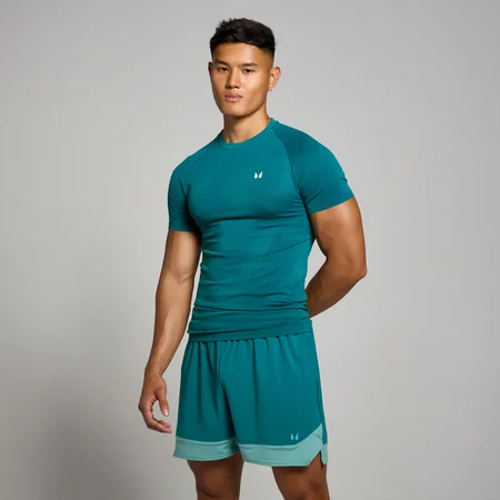 MP Men's Tempo Pillar Graphic Seamless Top - muška majica - petrolej vodenoplava