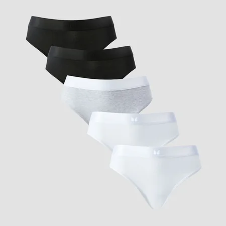 MP Women's Mid Rise Bikini Brief (5 Pack) - ženske gaćice (pakovanje od 5 komada) - bele / crne / sivi melanž