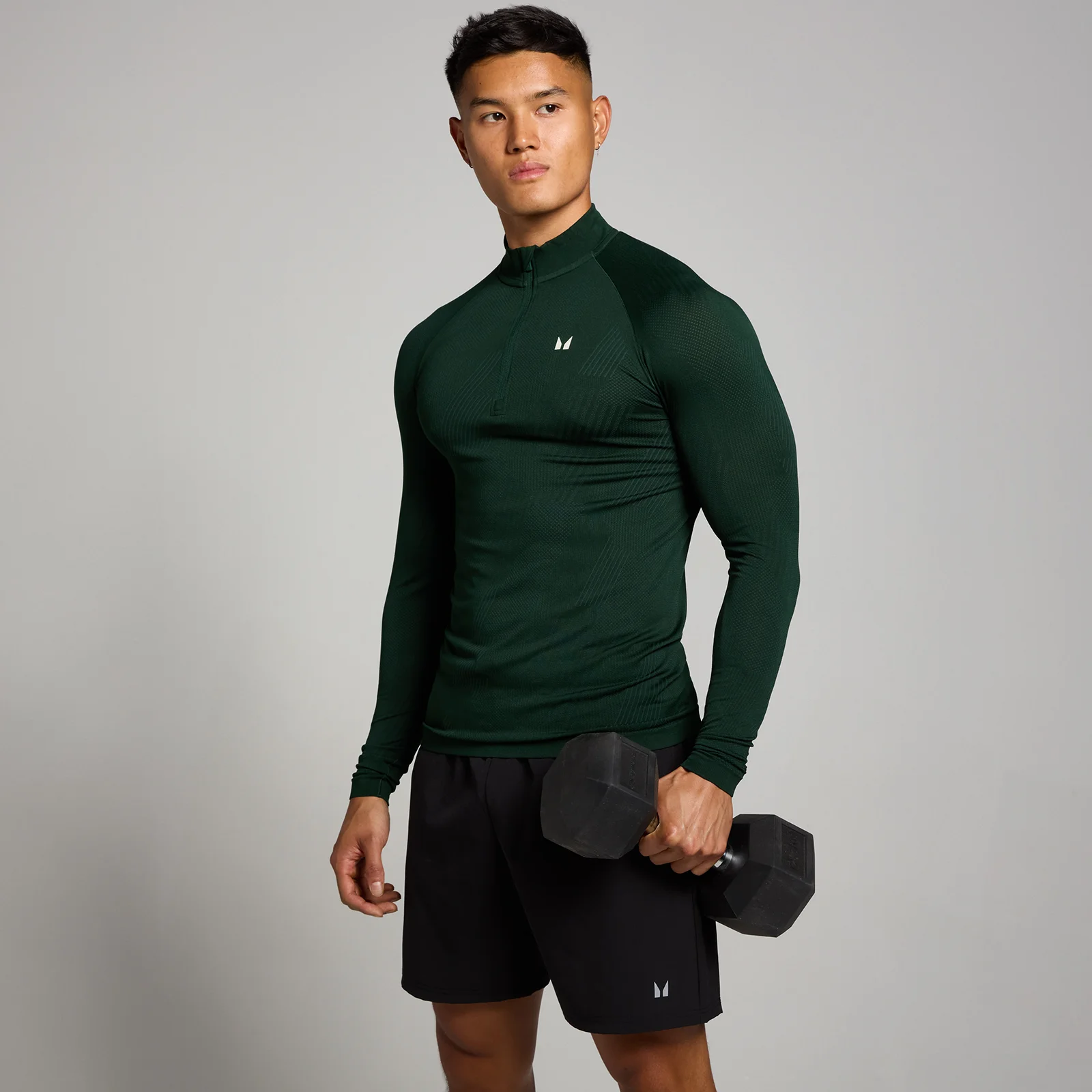 MP Men's Tempo Pillar Graphic Seamless 1/4 Zip - muška majica sa dugim rukavima - tamnosmaragdna - XS Slika 1