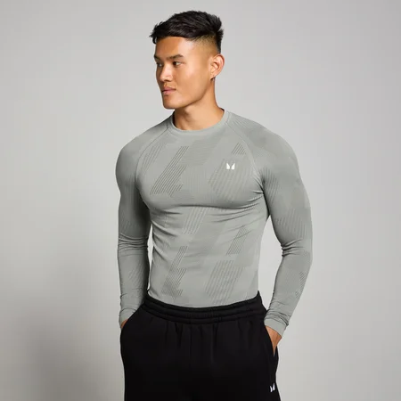 MP Men's Tempo Pillar Graphic Seamless Long Sleeve Top - muška majica sa dugim rukavima - tamnosiva